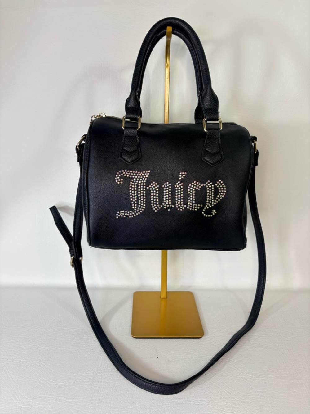 Juicy Couture Y2K Black Satchel Crossbody Bag – Rhinestone Logo